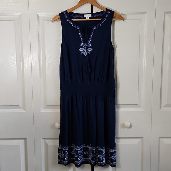 J. Jill Womens Blue Dress Size XS Embroidered Tassle Boho Western Sleeveless - Picture 1 of 10